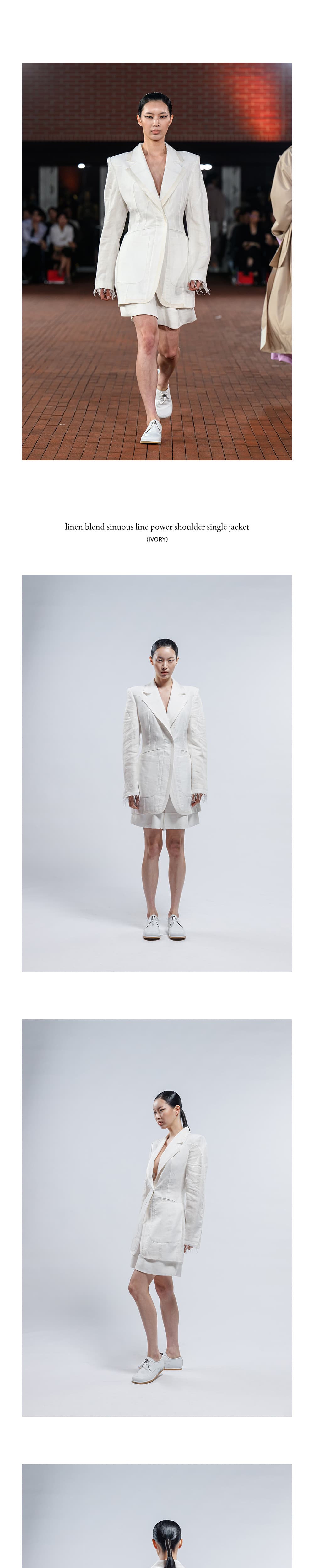 Linen Blend Sinuous Line Power Shoulder Single Jacket — vue 3