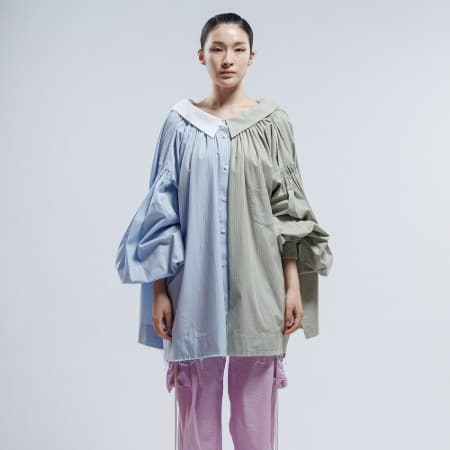Smocking Detail Asymmetrical Cotton Shirt