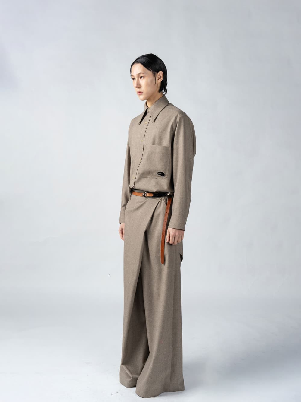 Beigemelange Wool Overfit Shirts — vue 6