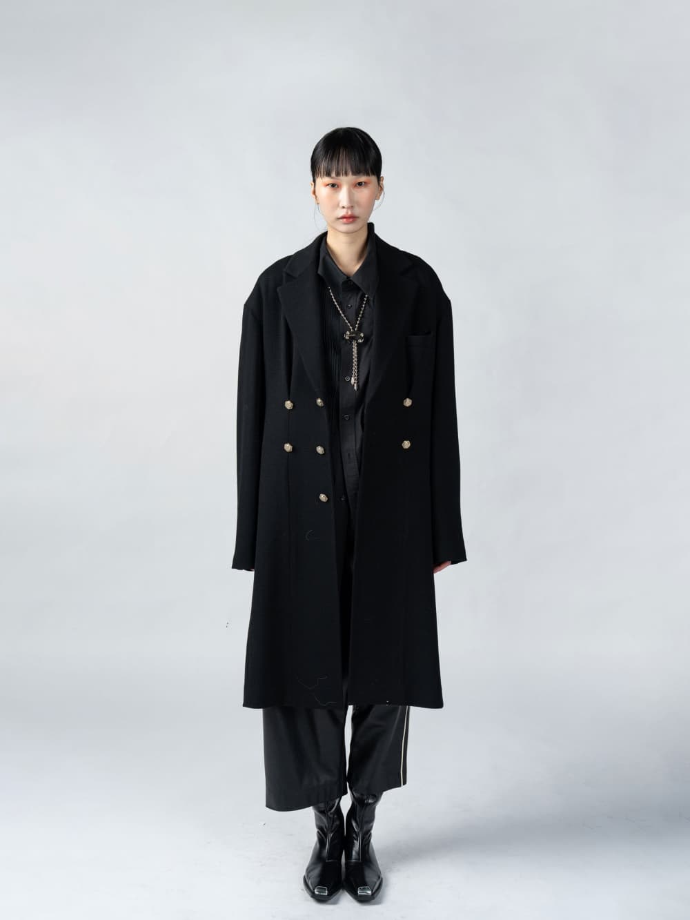 Black Jacquard Tuck Tailored Coat — vue 5