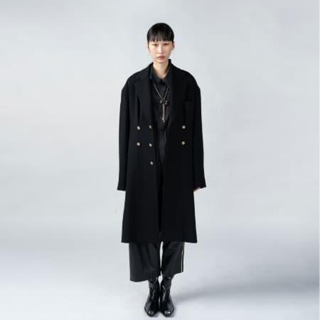 Black Jacquard Tuck Tailored Coat
