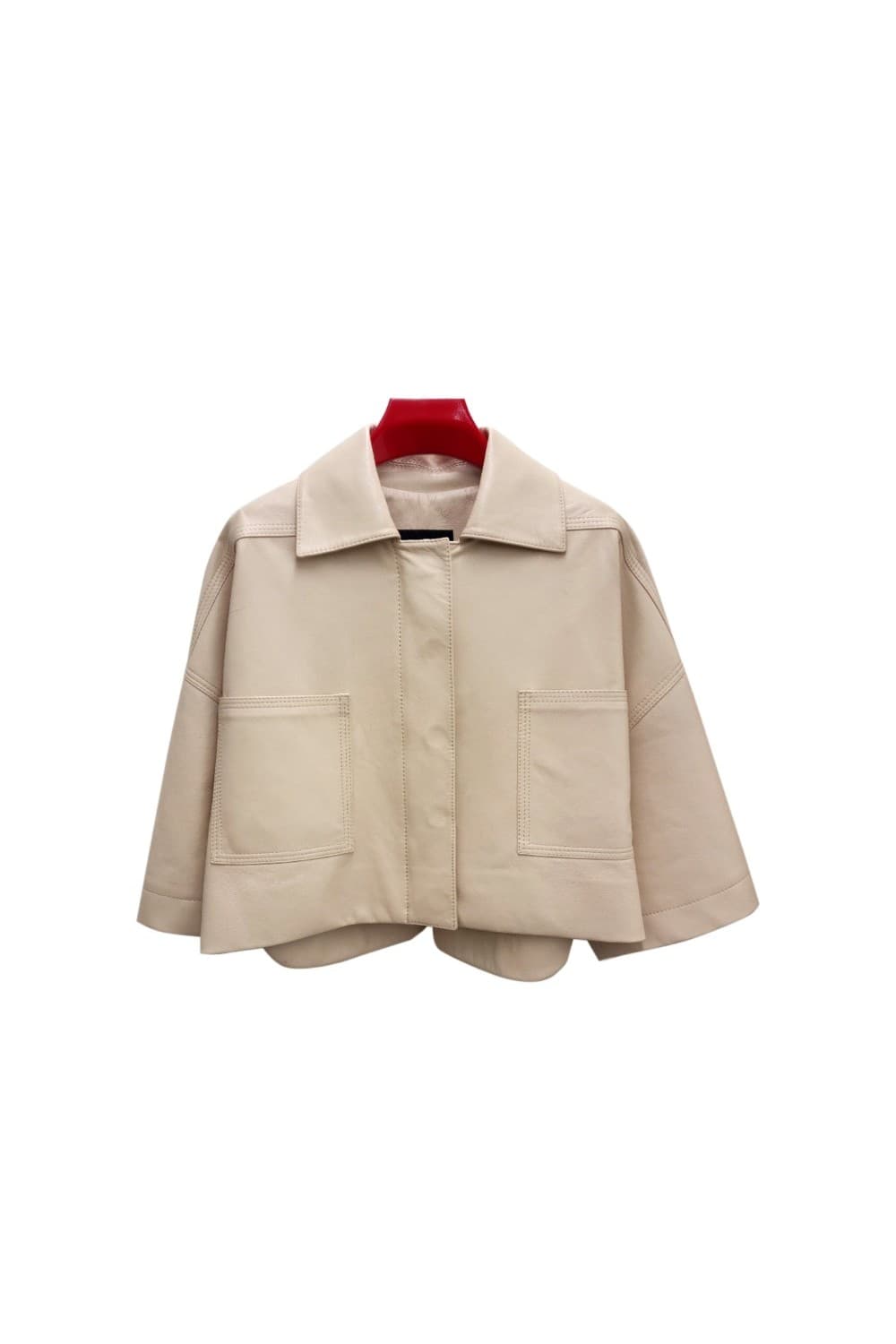Beige Leather Cropped Jacket