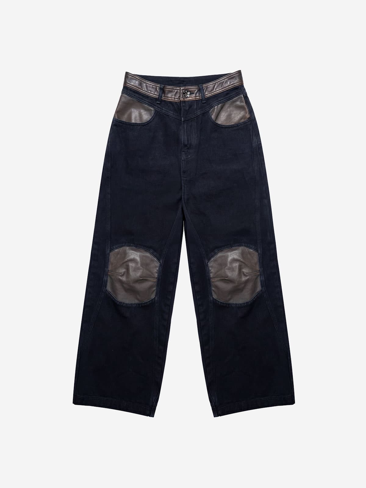 Leather-Trim Knee Point Denim Pants — vue 1