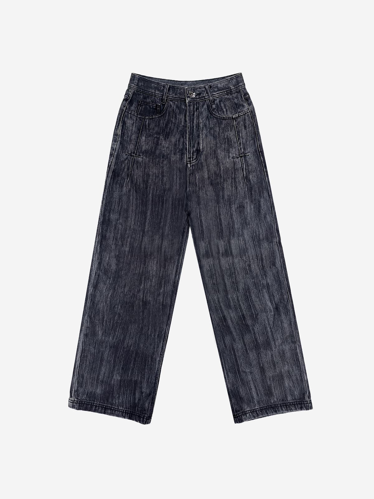 Brushed Oil Washed Wide Denim Pants Black