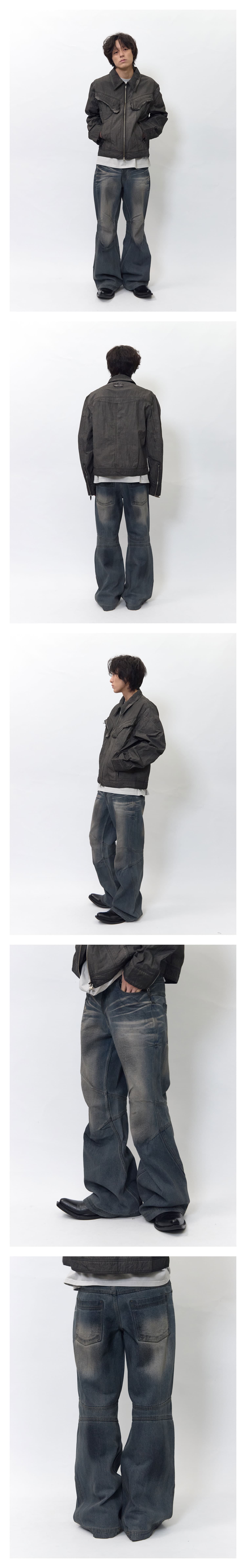 Double Yoke Oil Washed Bootcut Denim Pants — vue 2
