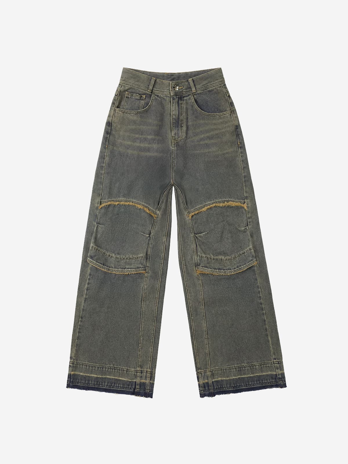 Knee Point Washed Denim Pants Yellow Blue — vue 1
