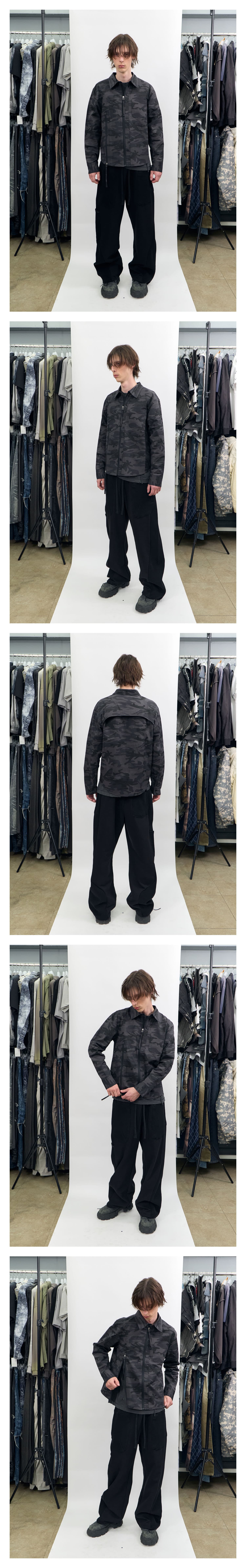 Camo Zip-Up Overshirt Charcoal — vue 2