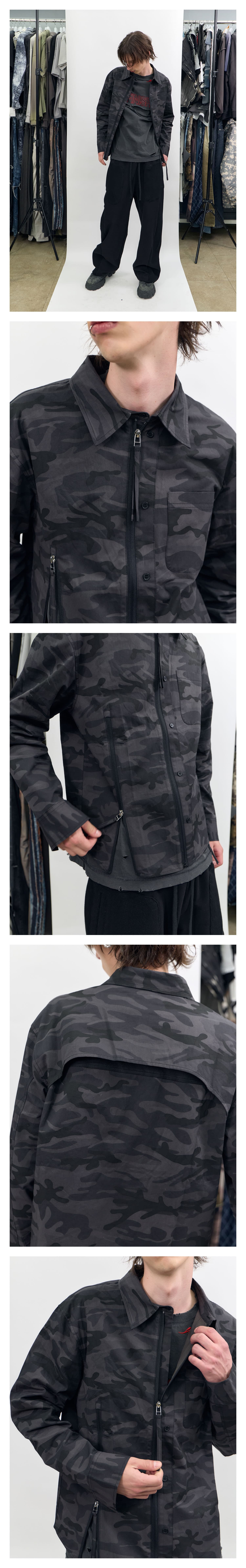 Camo Zip-Up Overshirt Charcoal — vue 3