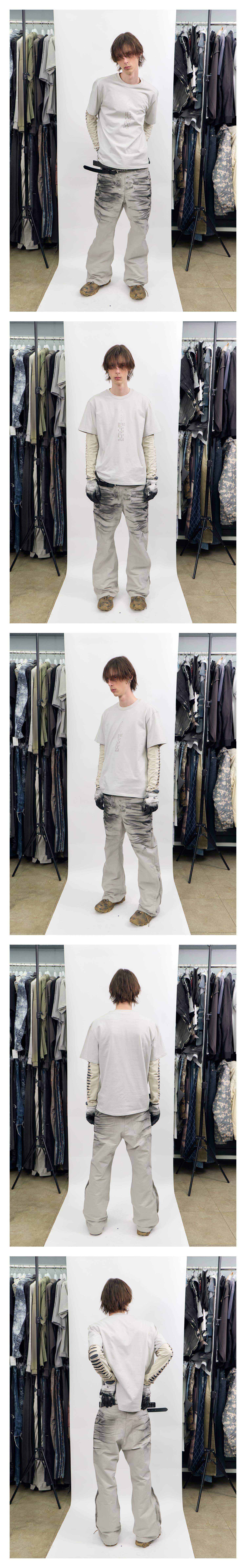 Spray Washed Semi-Flare Pants Beige — vue 2