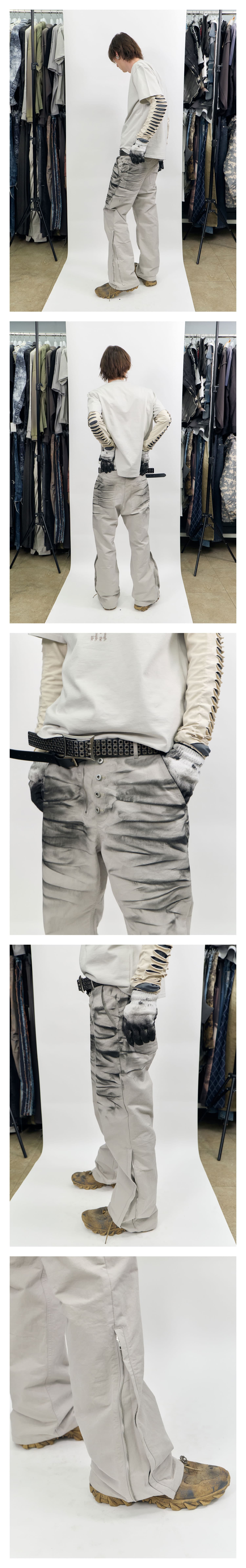 Spray Washed Semi-Flare Pants Beige — vue 3