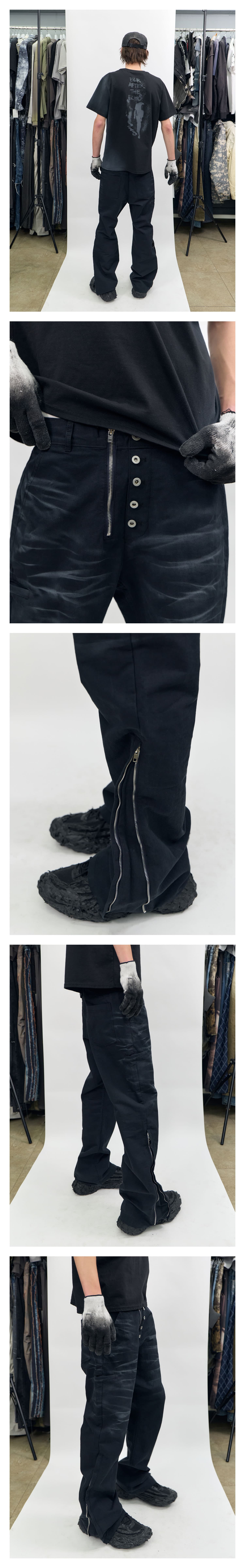 Spray Washed Semi-Flare Pants Black — vue 3