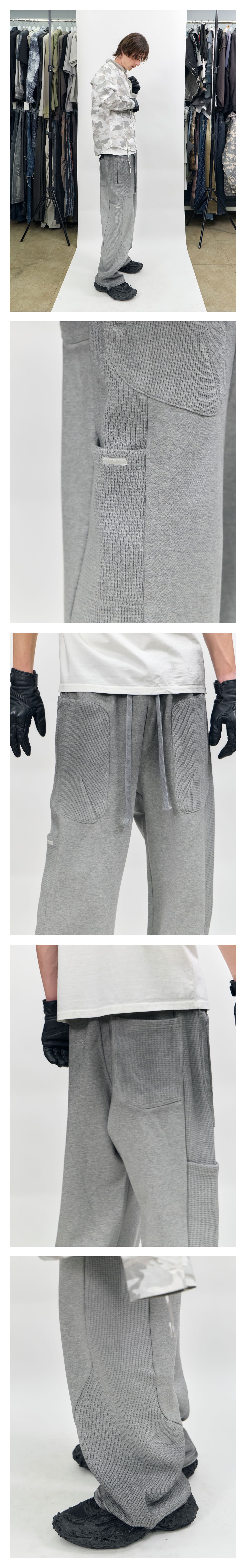 Waffle Mix Washed Sweat Pants Melange Grey — vue 3
