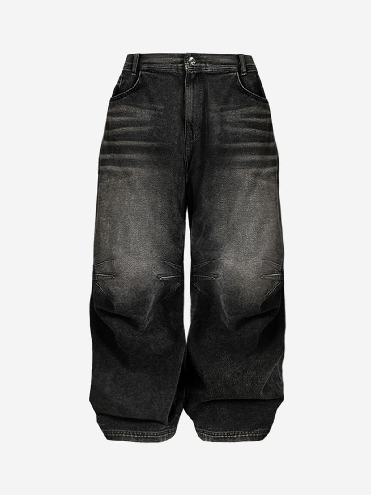 BLR Double Trident Washing Wide Denim Pants Black