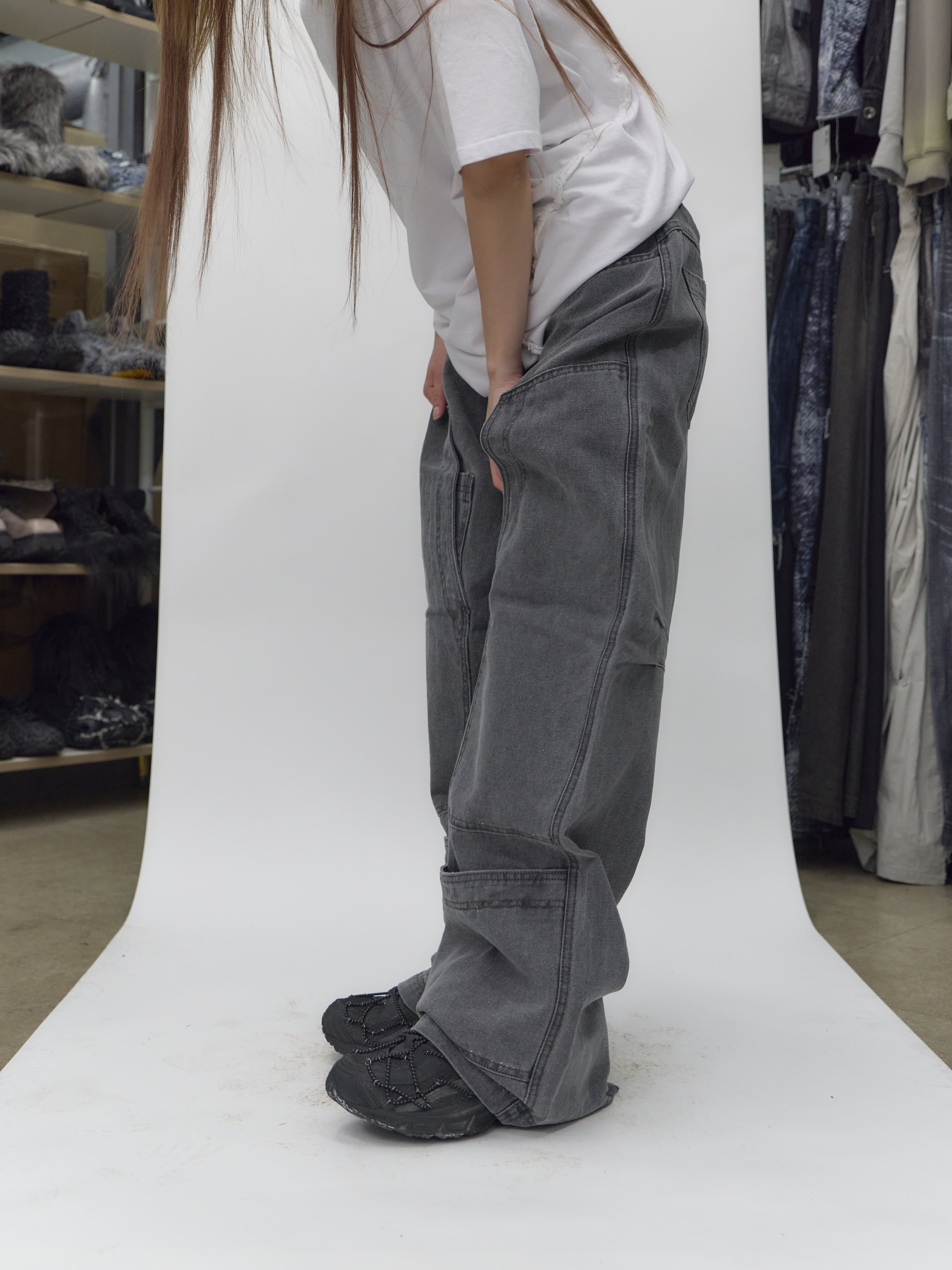 Dyed Multi Cargo Carpenter Pants Light Grey — vue 8