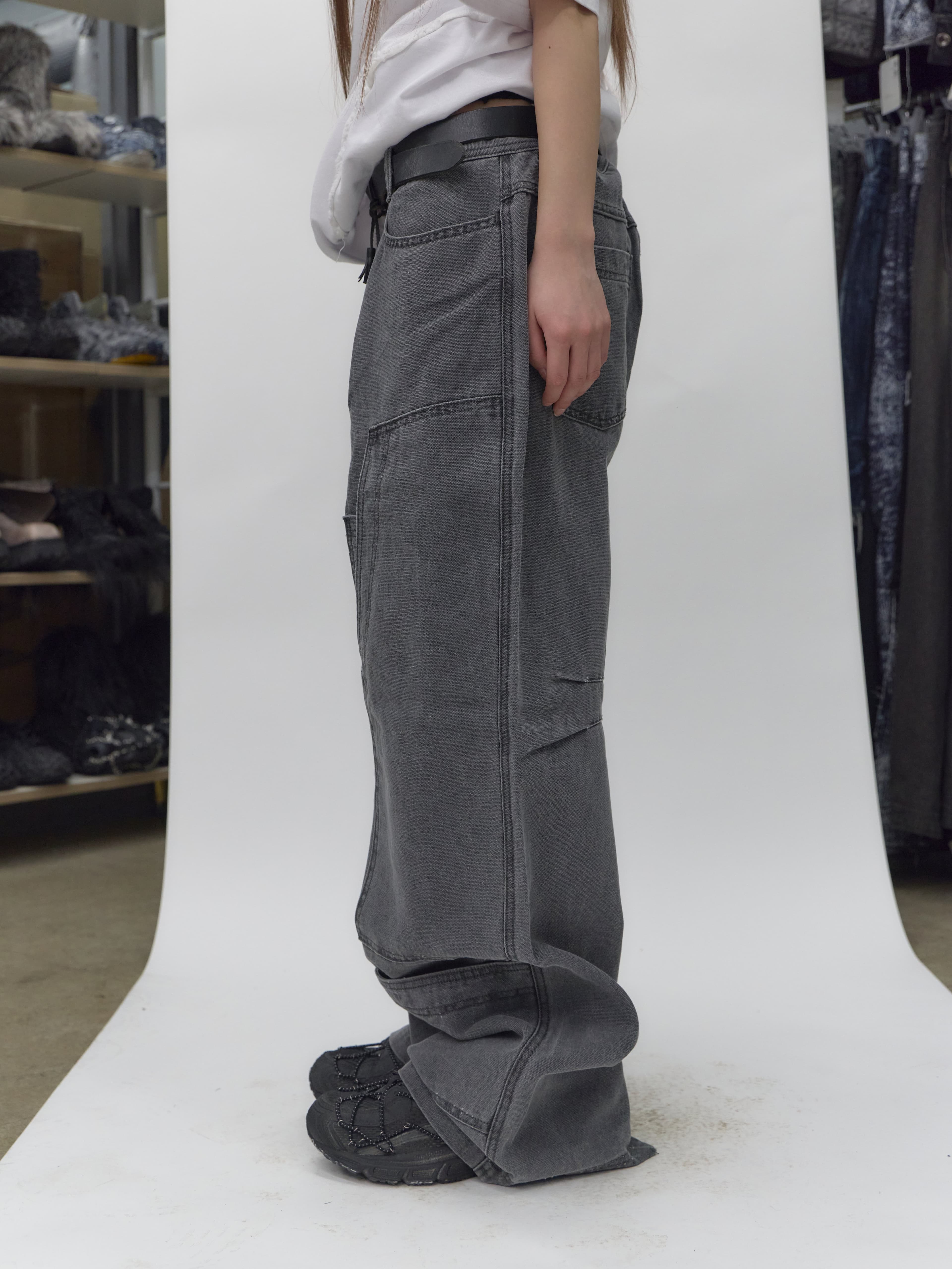 Dyed Multi Cargo Carpenter Pants Light Grey — vue 9