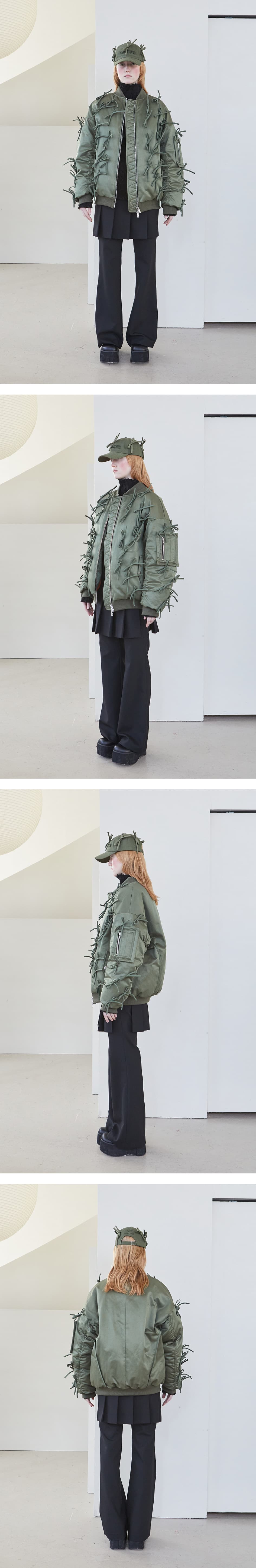 Ribbon Bomber Jacket Khaki — vue 3