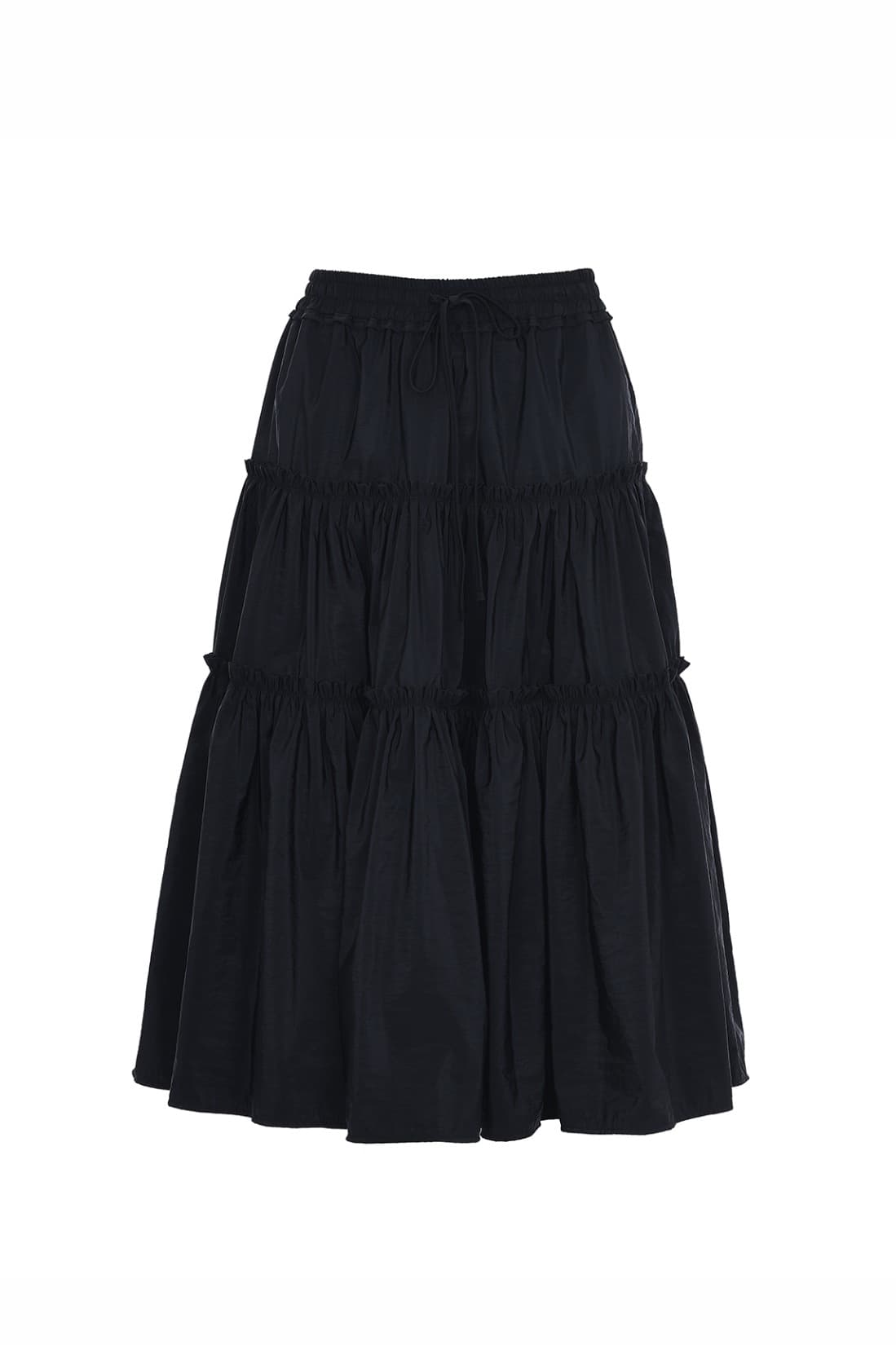 Shirring 3-Tier Layered Skirt Black
