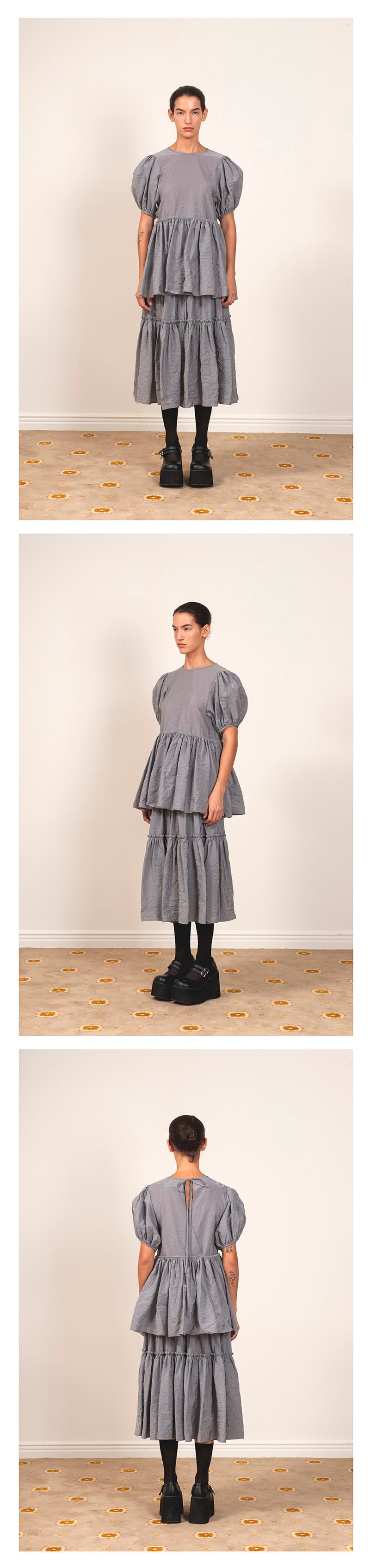 Shirring 3-Tier Layered Skirt Grey — vue 3
