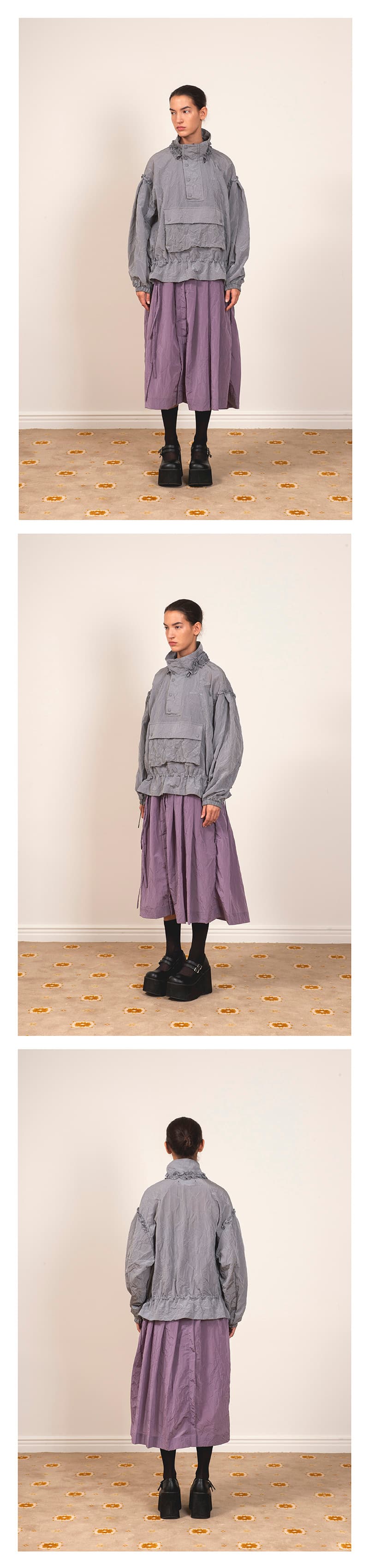 Frill Detail Anorak Jacket Grey — vue 3