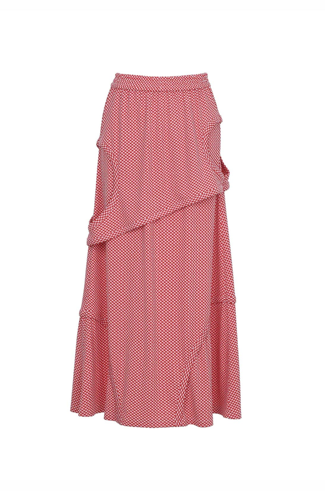 Cut-Out Detail Banding Skirt Red Check