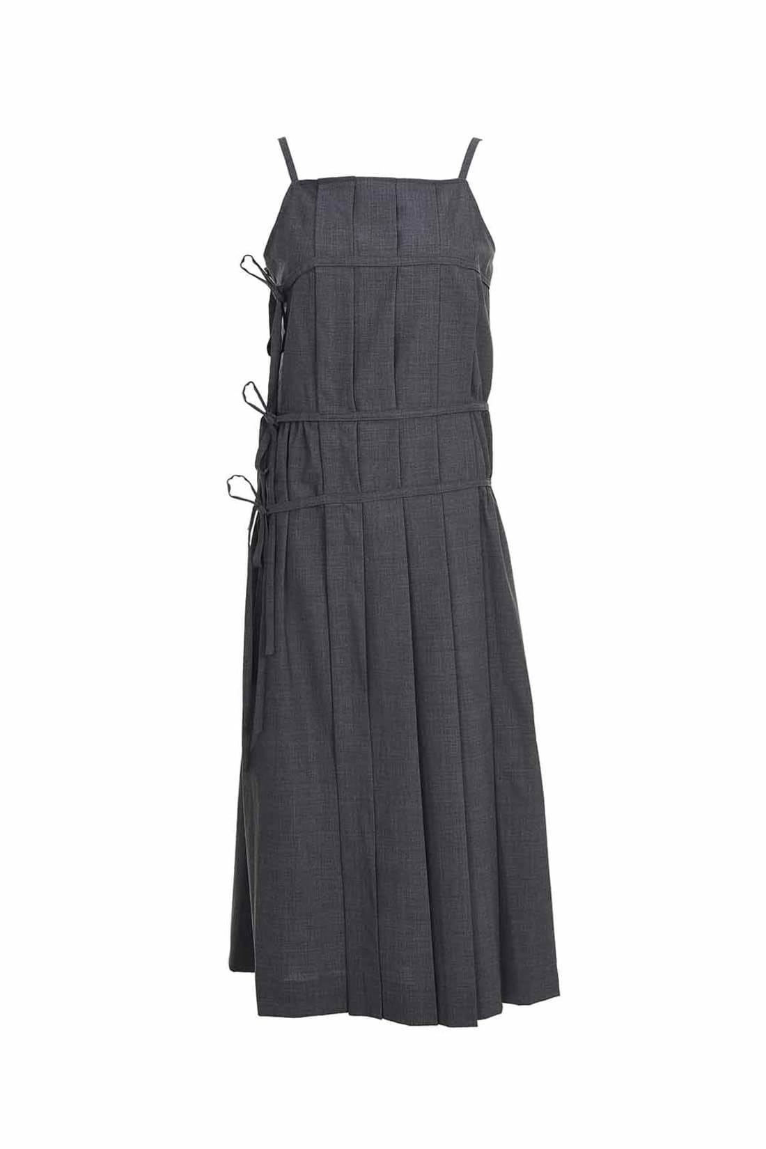 Pleats Wrap Detail Long Dress Wool Grey — vue 1