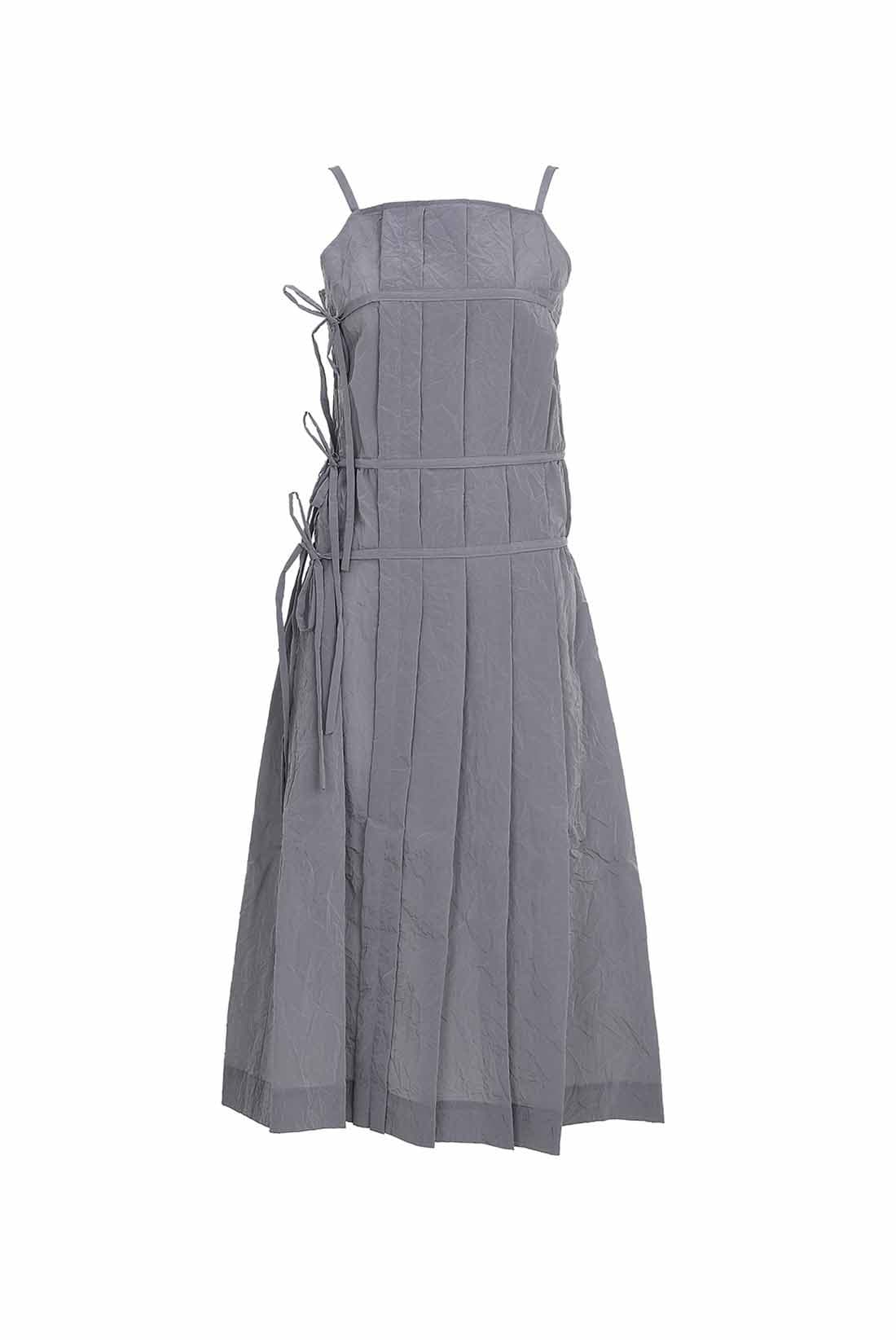Pleats Wrap Detail Long Dress Grey