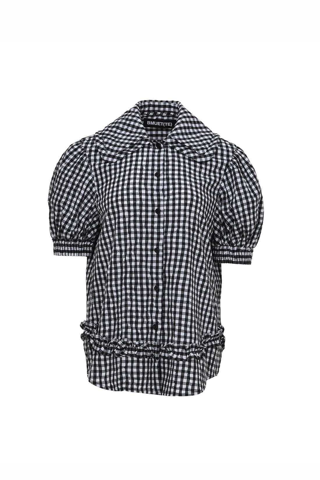 Frill Detail Round Collar Check Shirt