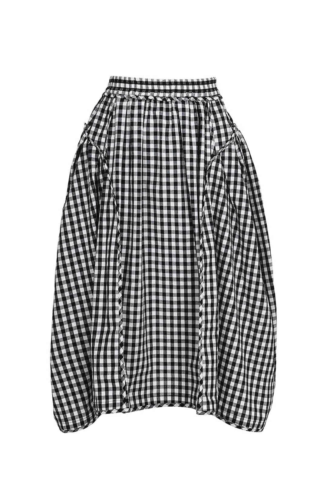 Gingham Check Line Detail Volume Skirt Black