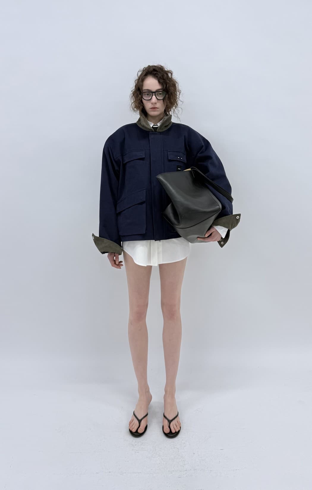 Corduroy Collar Oxford Crop Work Jacket — vue 1