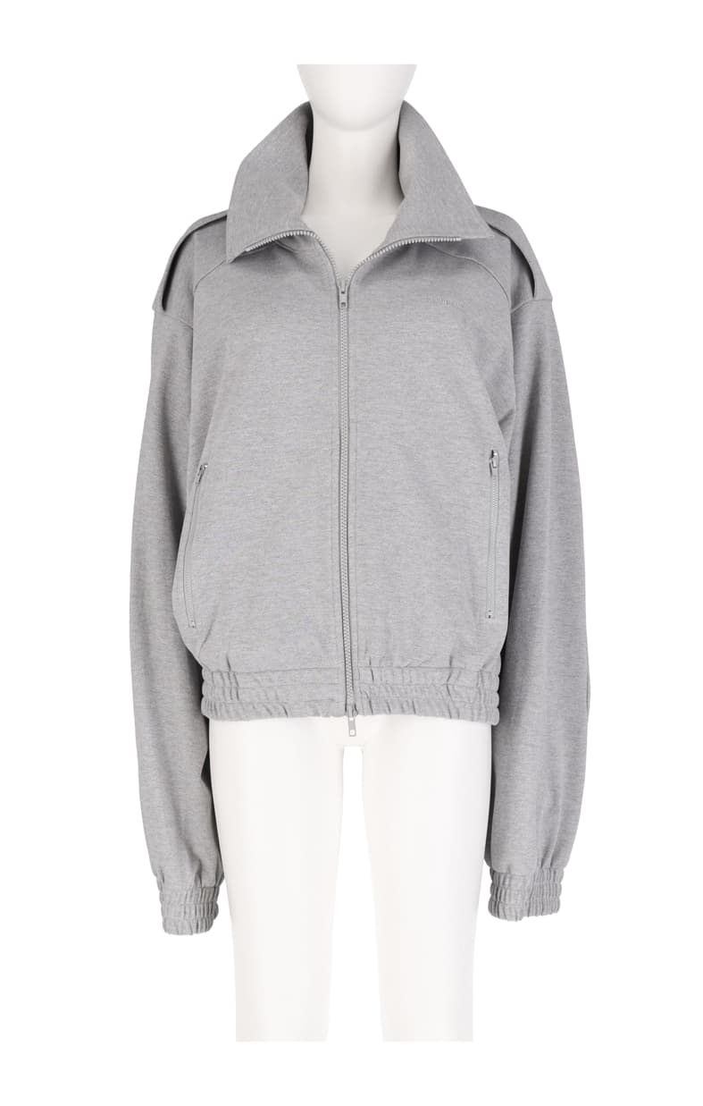 Grey Half Neck Epaulette Zip-Up — vue 1