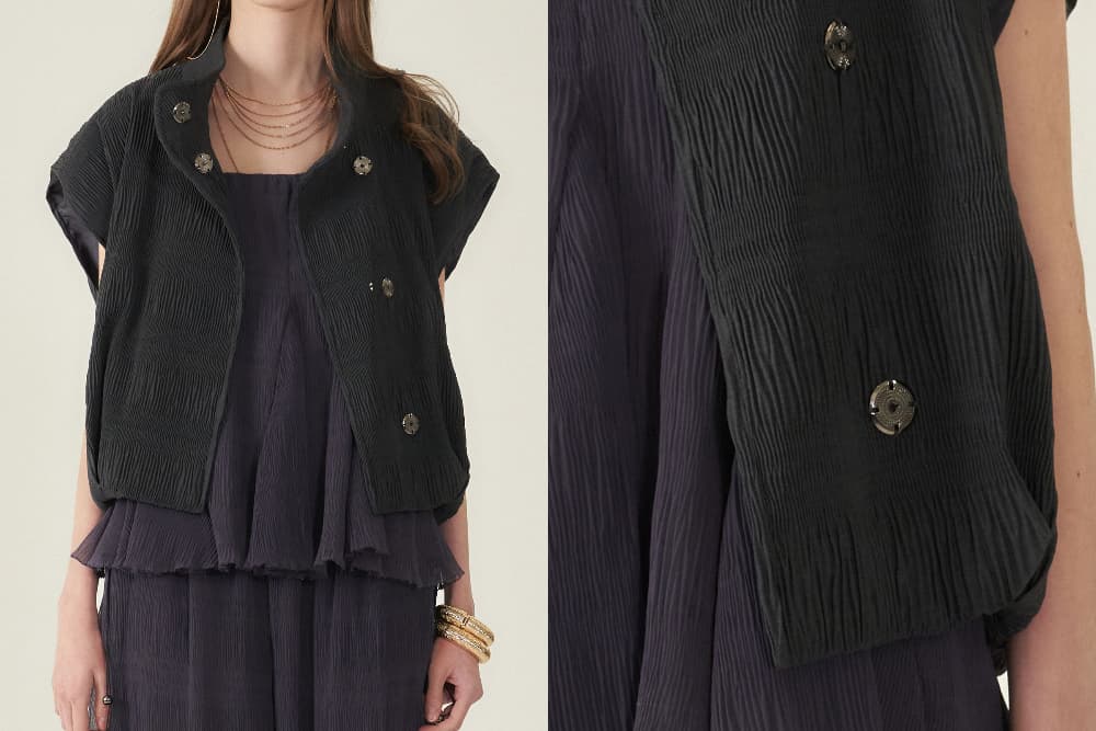 [CAHIERS 26SS] Crinkle High-Neck Balloon Cap-Sleeve Jacket — vue 18
