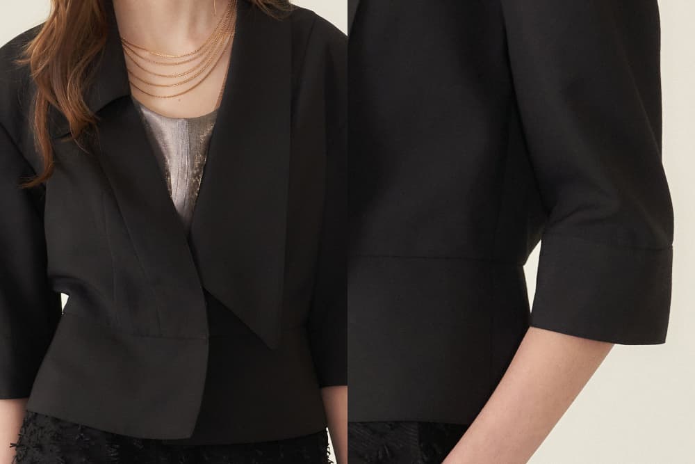[CAHIERS 26SS] Sculptural Shawl Collar Three-Quarter Sleeve Crop Jacket — vue 18