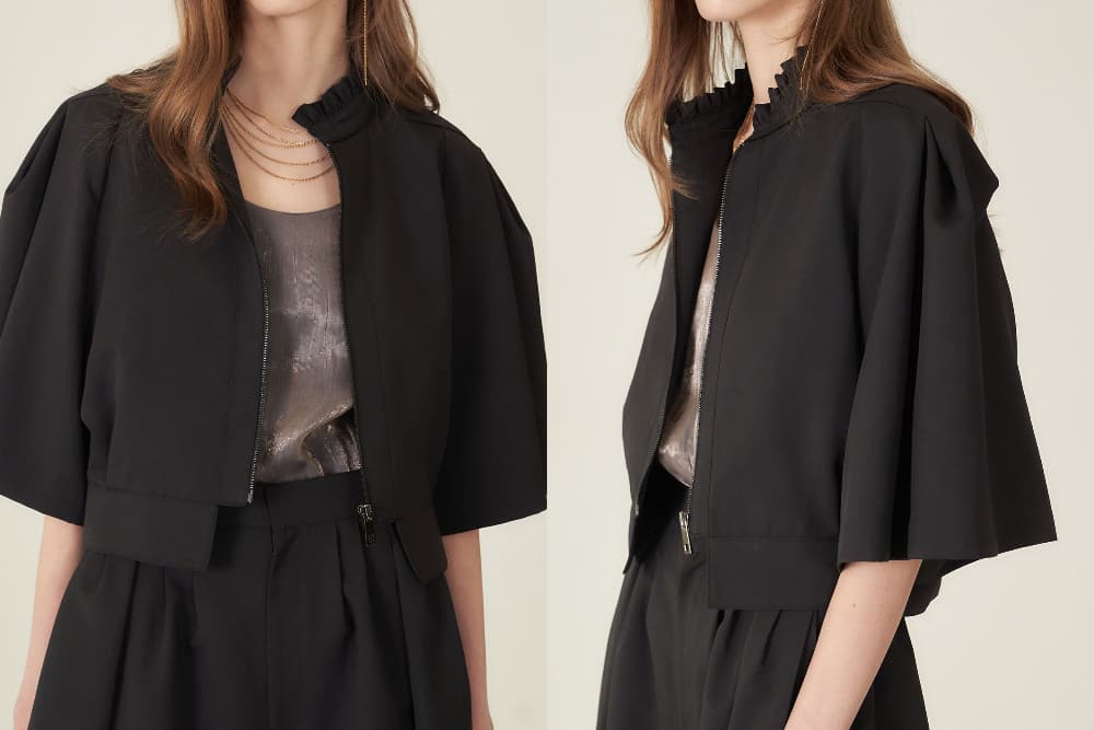 [CAHIERS 26SS] High-Neck Half-Sleeve Balloon Zip-Up Jacket — vue 20