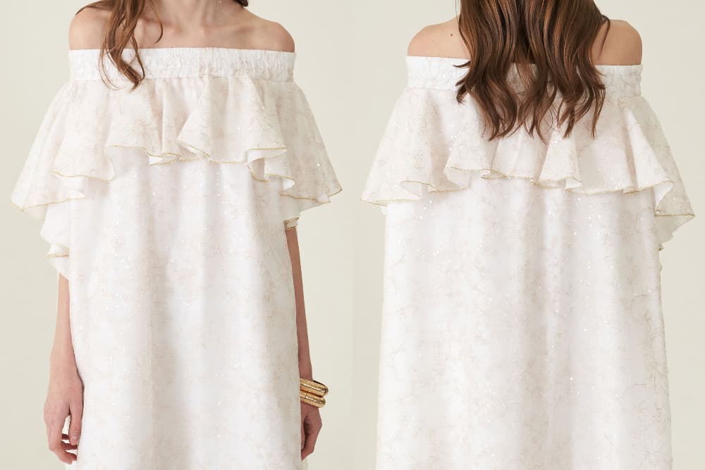 [CAHIERS 26SS] White Sequin Off-Shoulder Asymmetric Frill Dress — vue 21