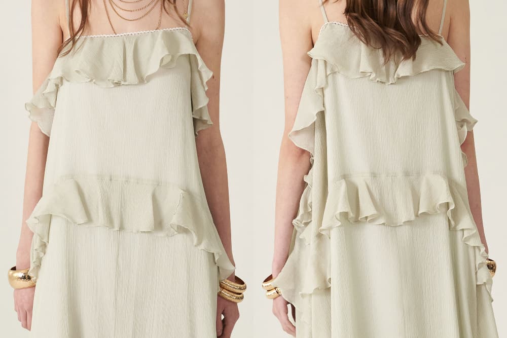 [CAHIERS 26SS] Silver-Thread Stripe Cotton-Silk Tiered Frill Slip Dress — vue 18