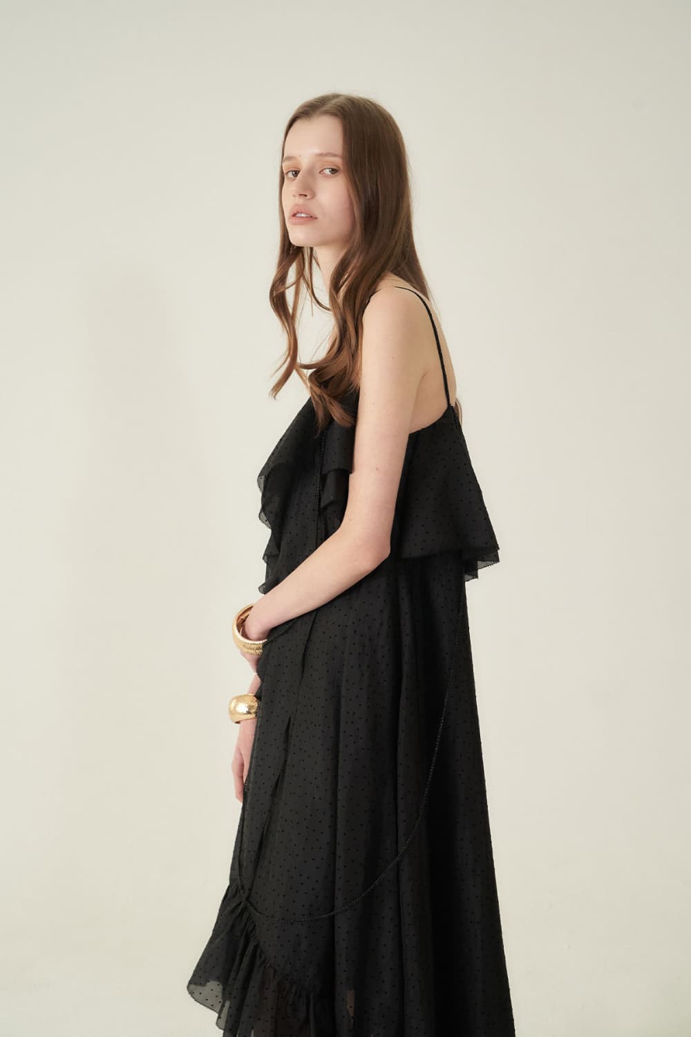 [CAHIERS 26SS] Mini Dot Chiffon Center Frill Asymmetric Dress — vue 11