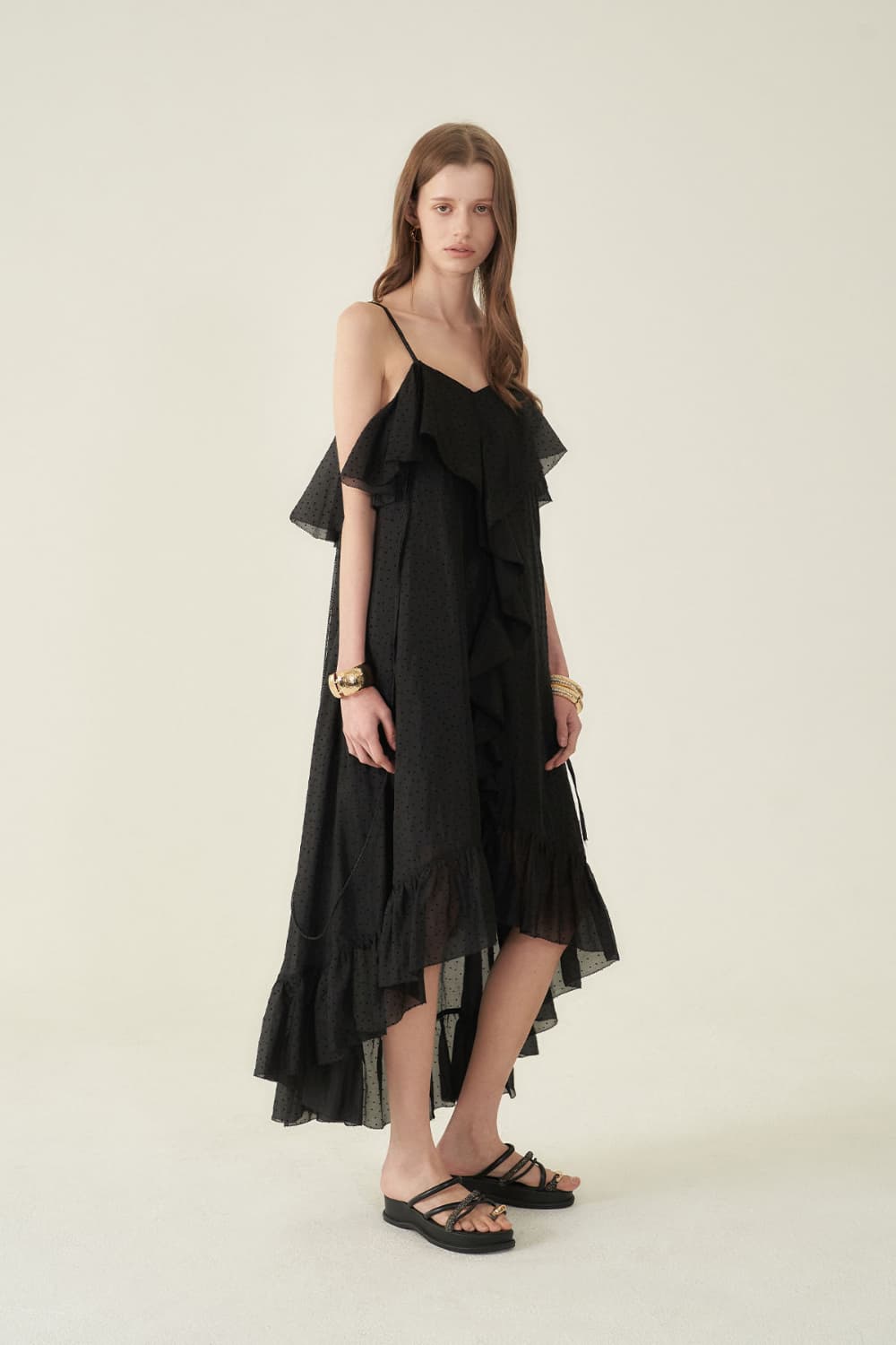 [CAHIERS 26SS] Mini Dot Chiffon Center Frill Asymmetric Dress — vue 13