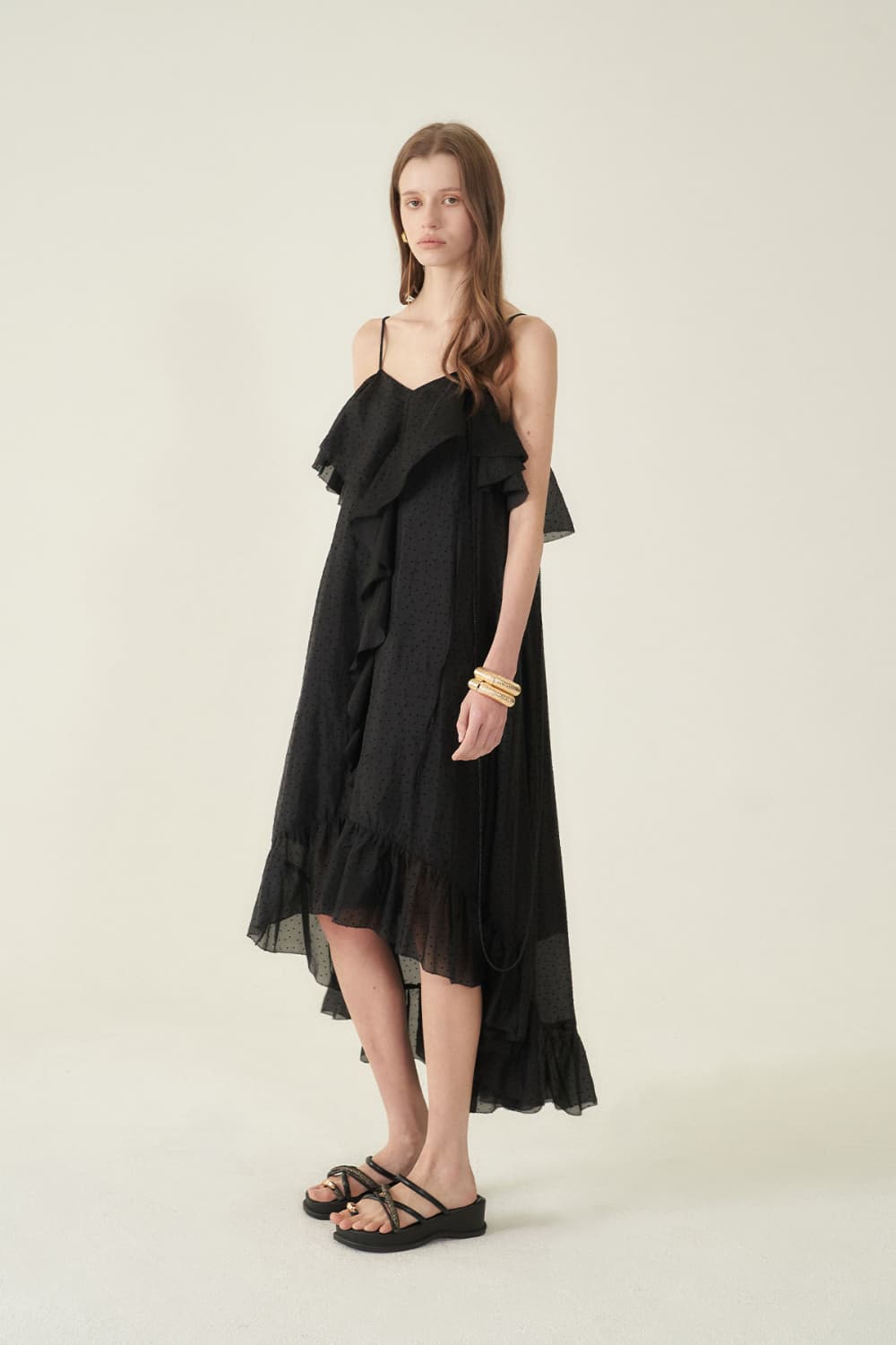 [CAHIERS 26SS] Mini Dot Chiffon Center Frill Asymmetric Dress — vue 15