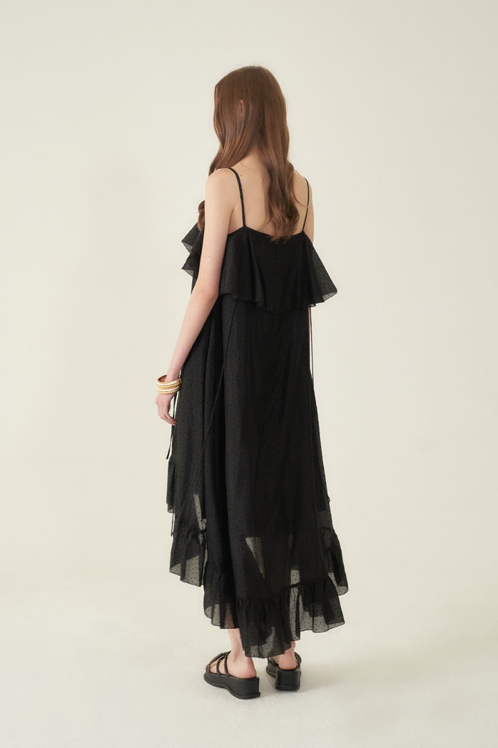 [CAHIERS 26SS] Mini Dot Chiffon Center Frill Asymmetric Dress — vue 16