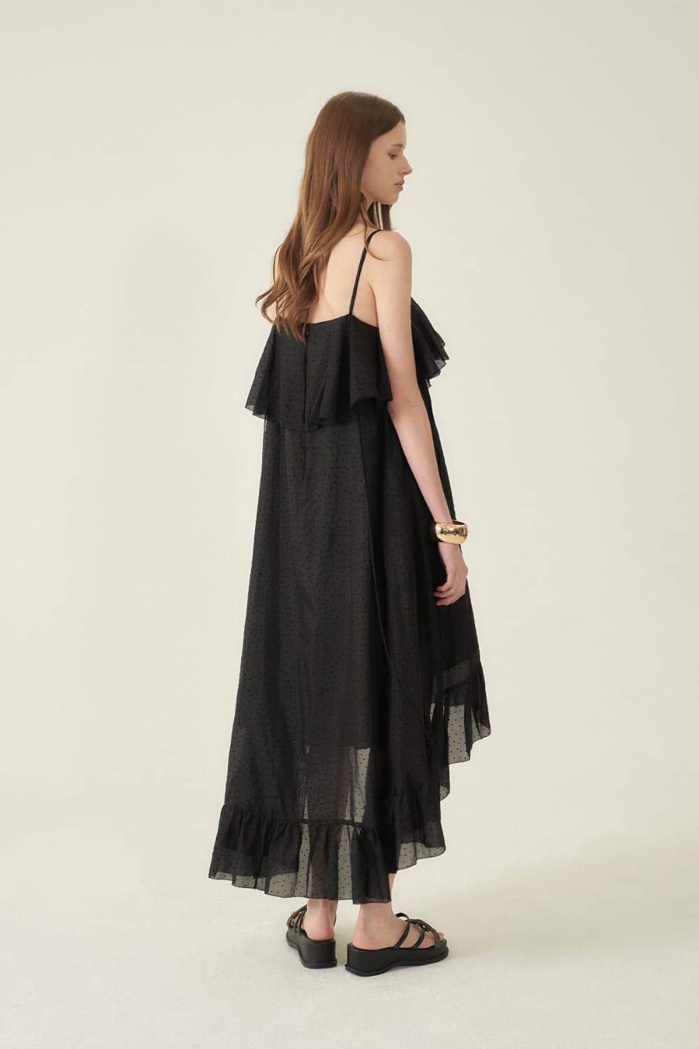 [CAHIERS 26SS] Mini Dot Chiffon Center Frill Asymmetric Dress — vue 17