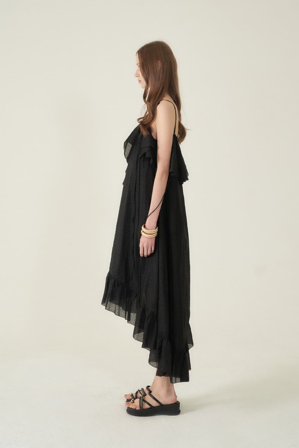 [CAHIERS 26SS] Mini Dot Chiffon Center Frill Asymmetric Dress — vue 19