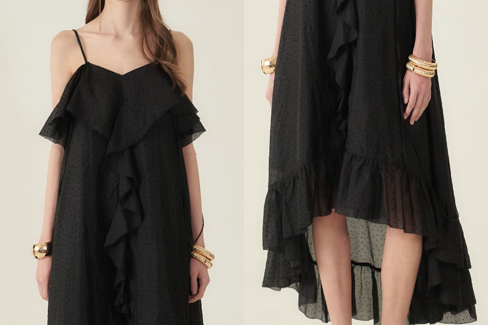 [CAHIERS 26SS] Mini Dot Chiffon Center Frill Asymmetric Dress — vue 21