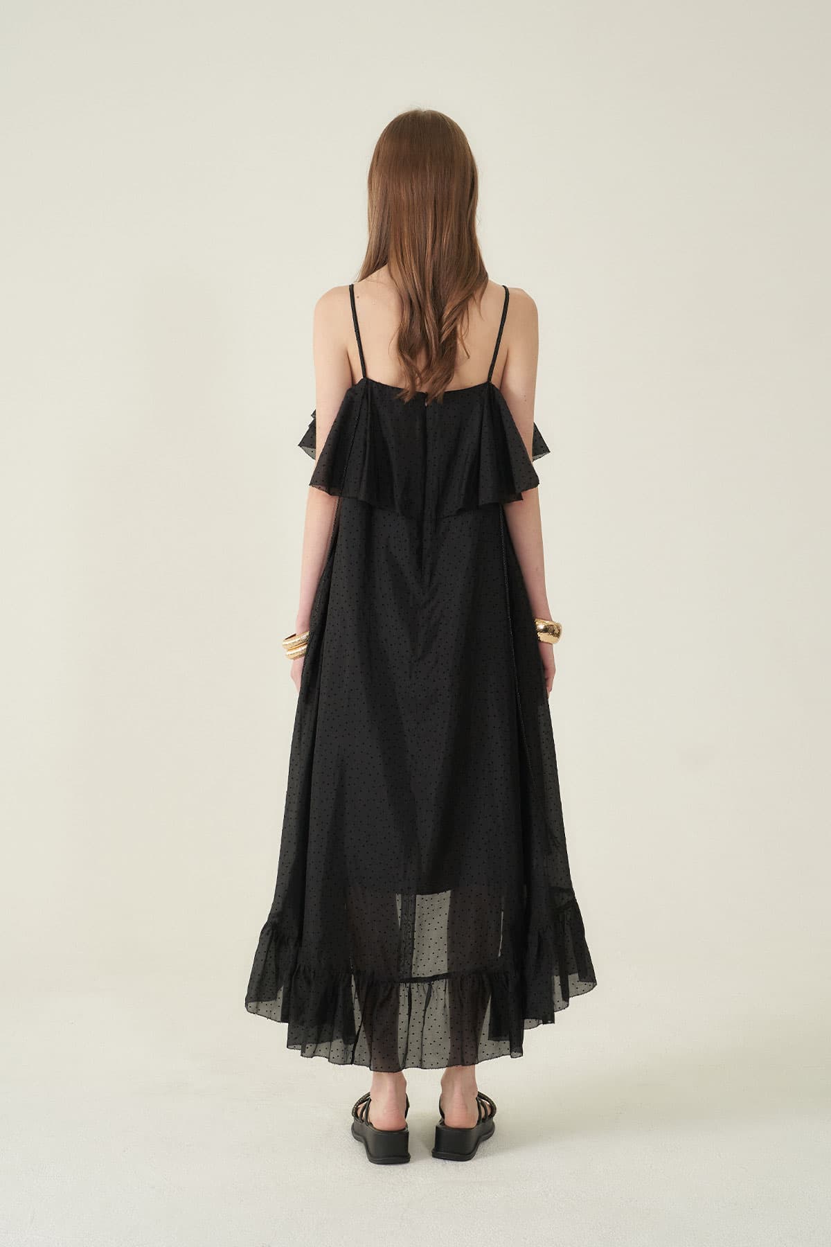 [CAHIERS 26SS] Mini Dot Chiffon Center Frill Asymmetric Dress — vue 5