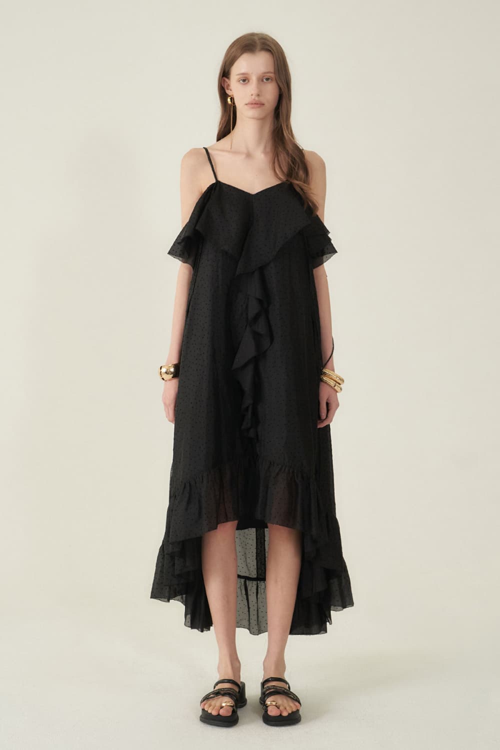 [CAHIERS 26SS] Mini Dot Chiffon Center Frill Asymmetric Dress — vue 7