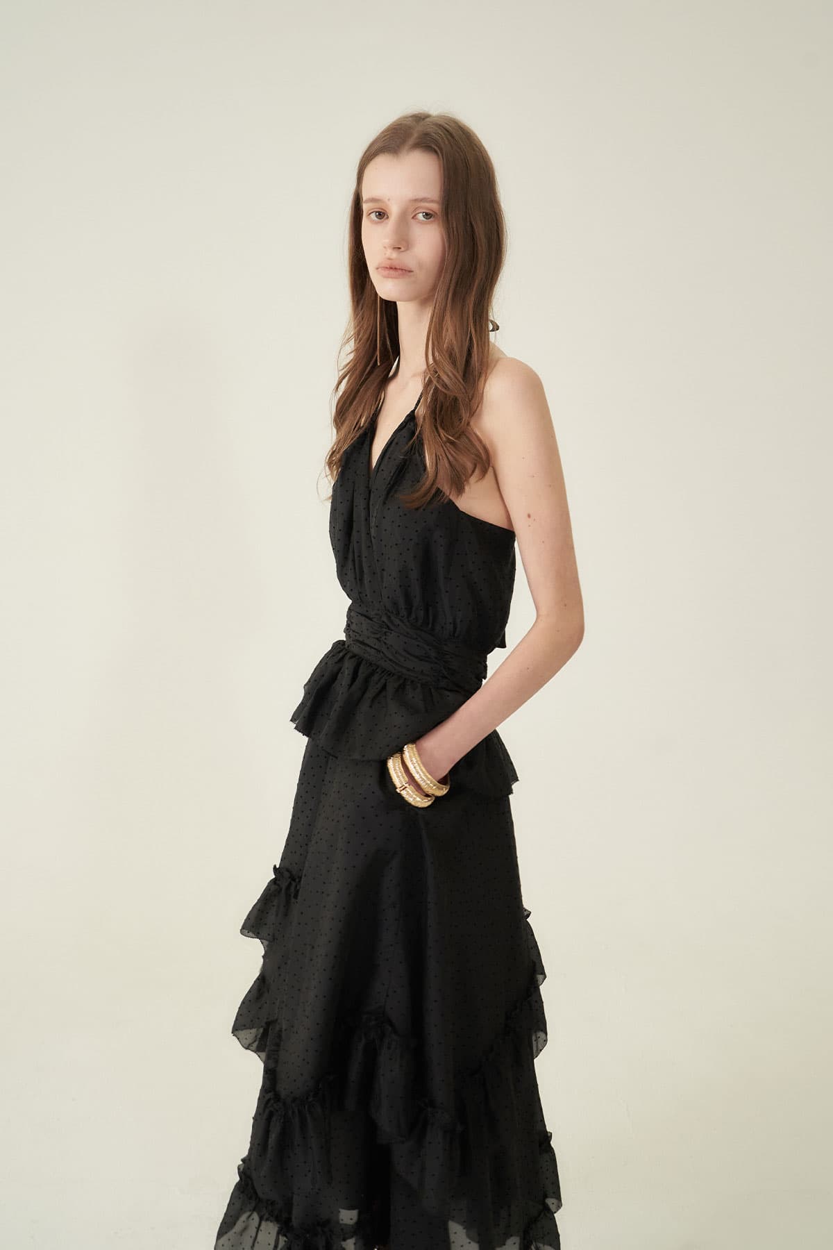 [CAHIERS 26SS] Mini Dot Chiffon Tiered Frill Halterneck Dress — vue 2