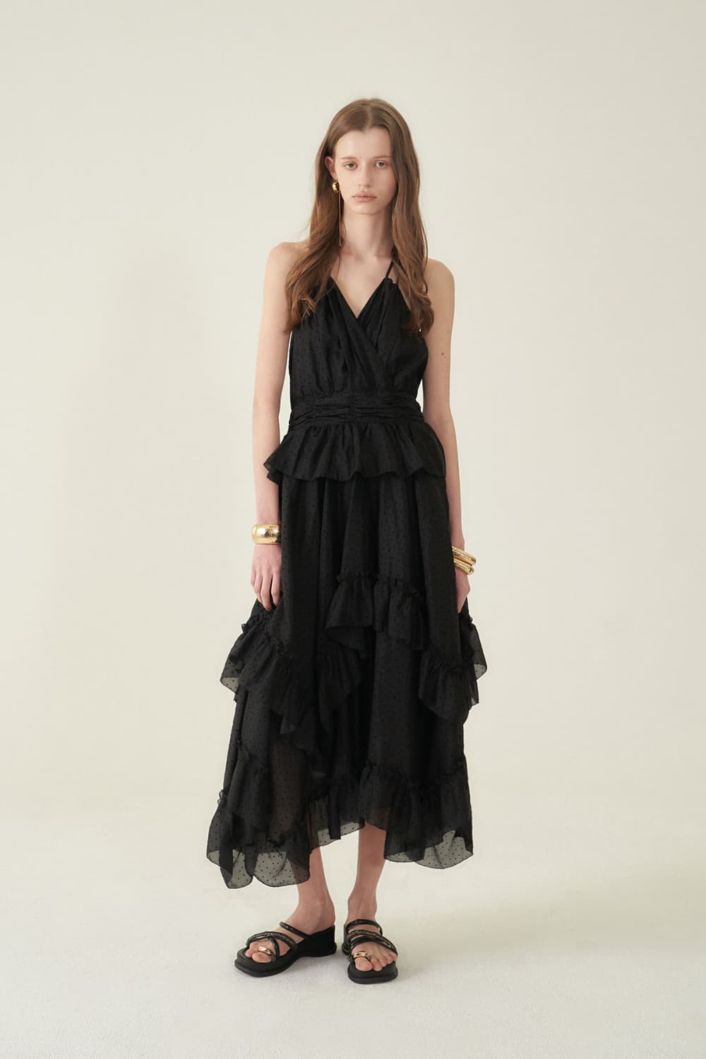 [CAHIERS 26SS] Mini Dot Chiffon Tiered Frill Halterneck Dress — vue 11