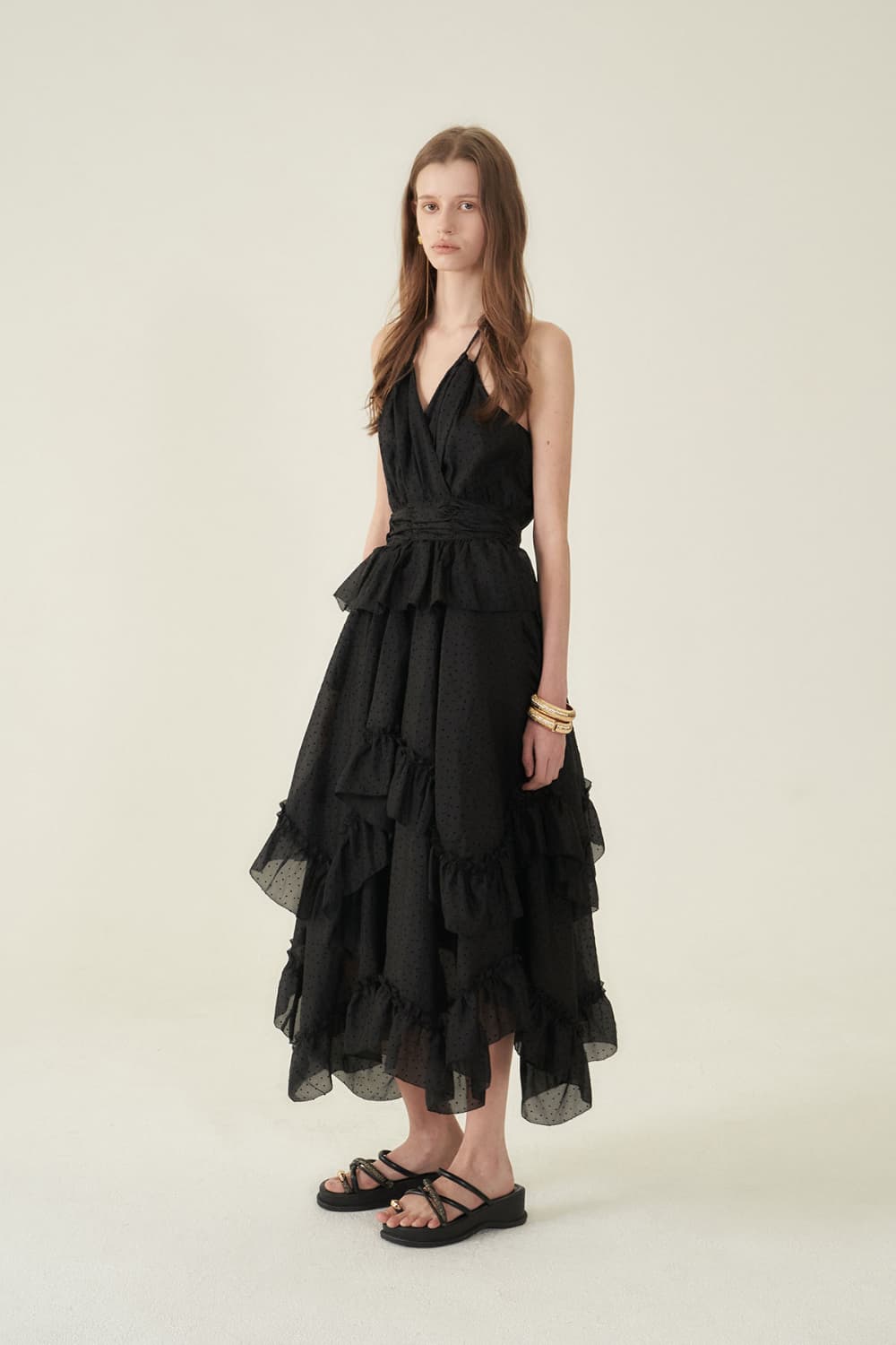 [CAHIERS 26SS] Mini Dot Chiffon Tiered Frill Halterneck Dress — vue 13