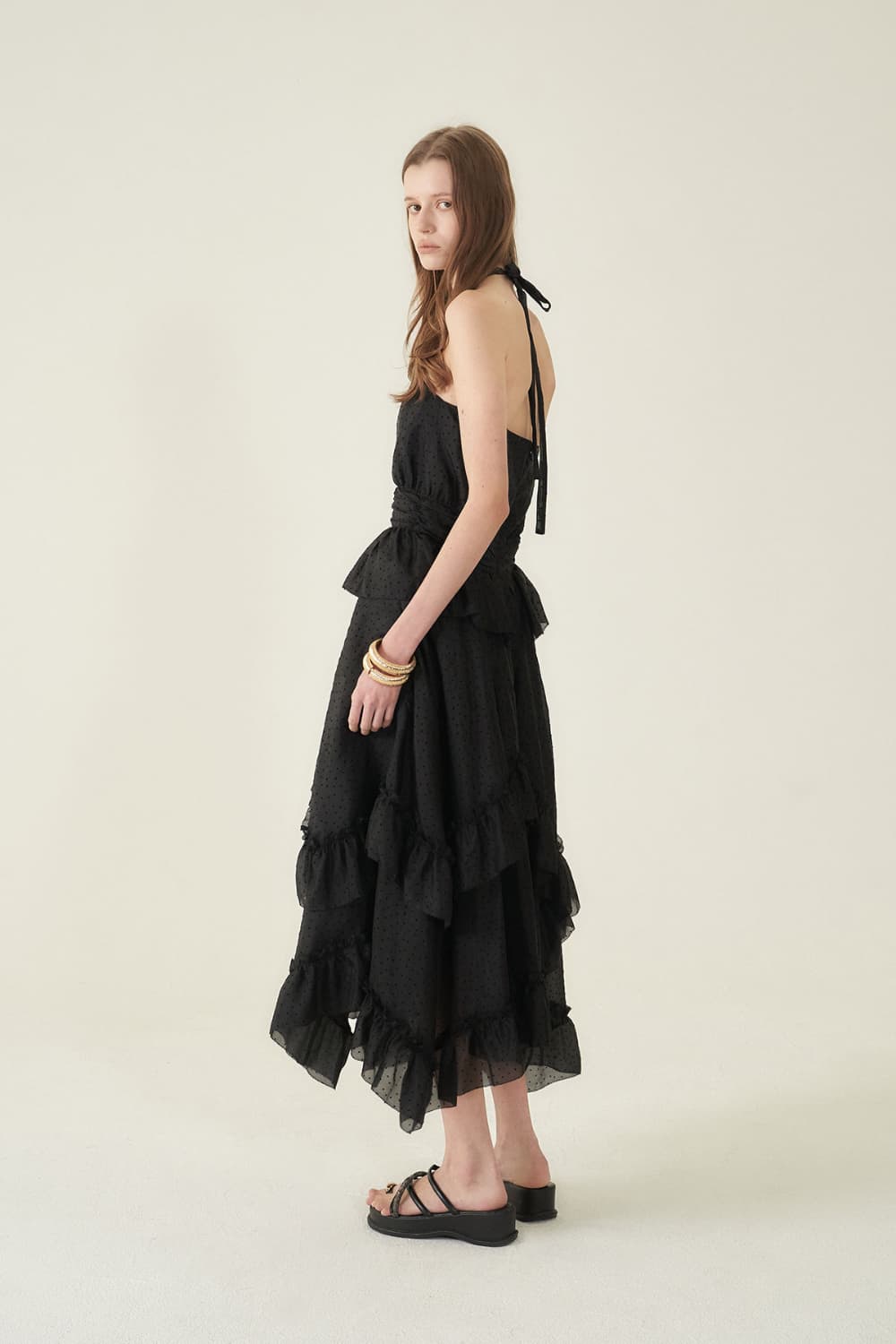 [CAHIERS 26SS] Mini Dot Chiffon Tiered Frill Halterneck Dress — vue 14