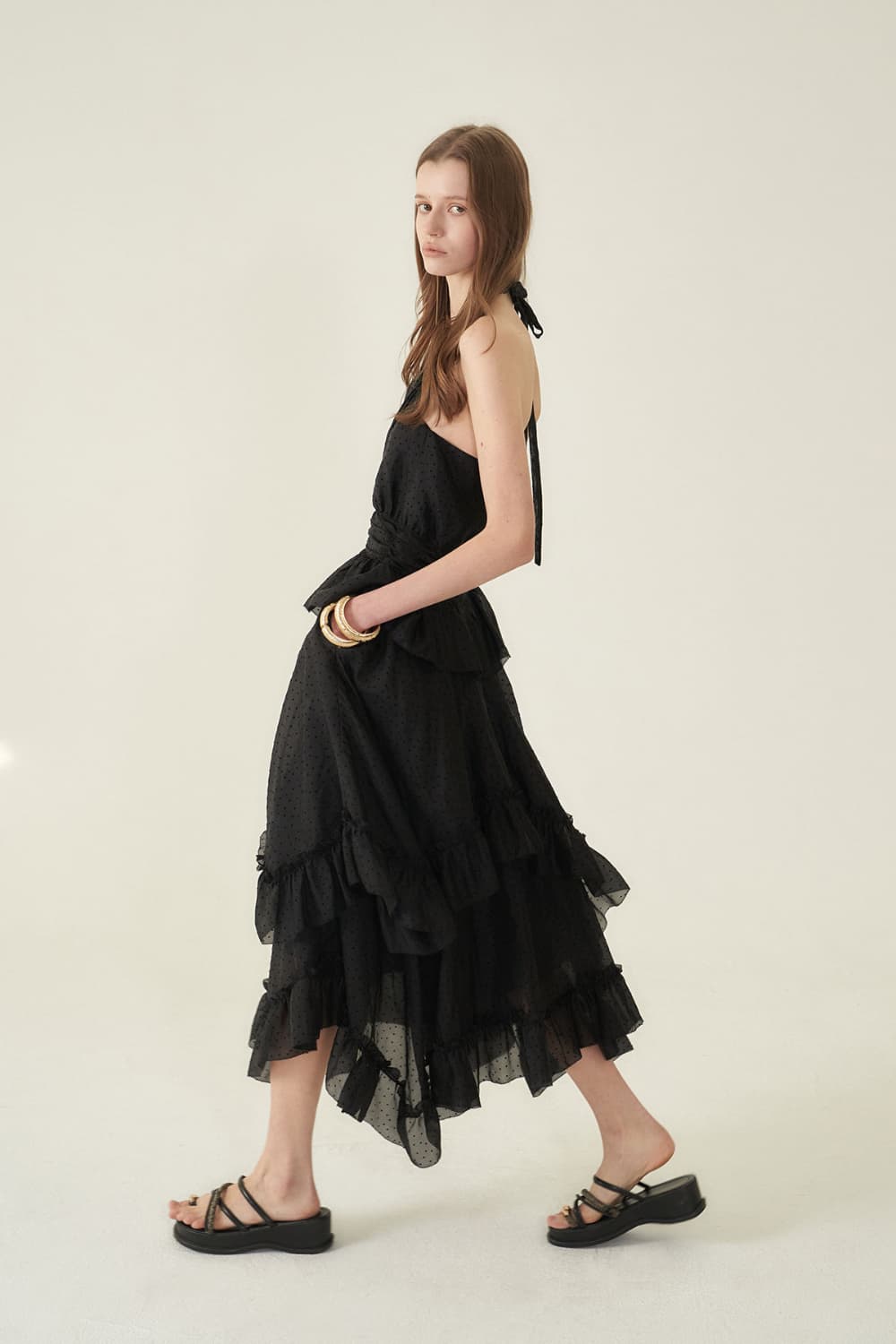 [CAHIERS 26SS] Mini Dot Chiffon Tiered Frill Halterneck Dress — vue 15