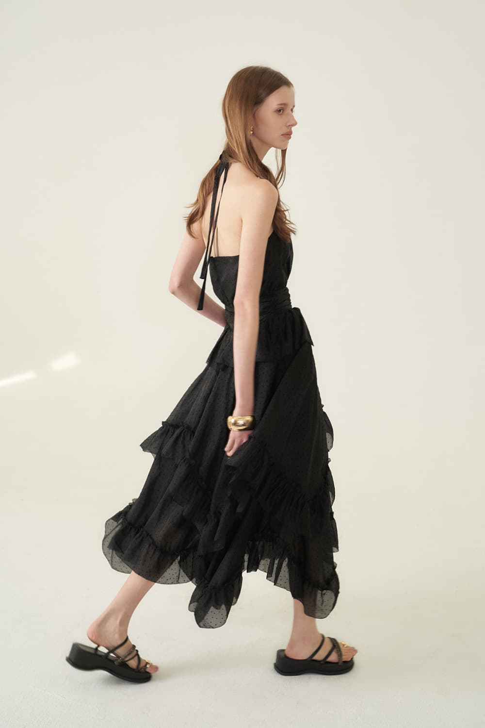 [CAHIERS 26SS] Mini Dot Chiffon Tiered Frill Halterneck Dress — vue 16